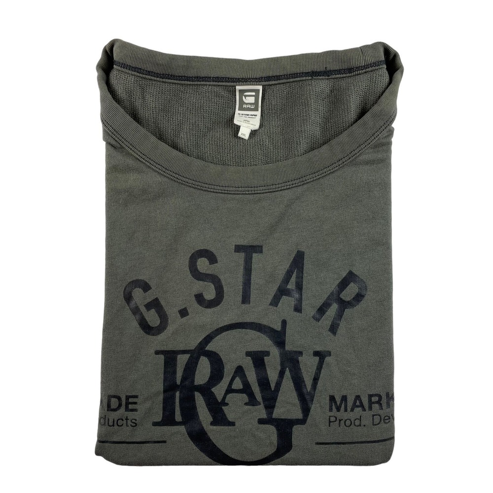 G-Star Raw Spellout Green Crewneck Sweatshirt Mens 2XL XXL Pullover 85200D